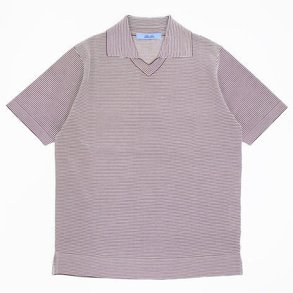 Blu Bre（ブルブレ）ボーダー柄 スキッパー コットンニット ポロシャツ【ブラウン×オフホワイト】国内正規品