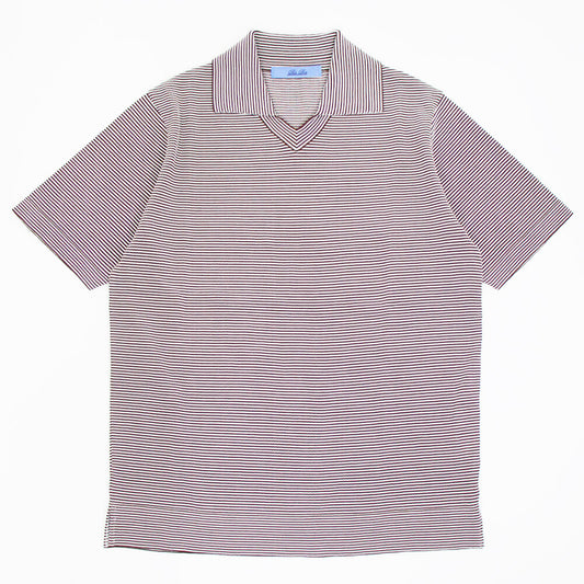 Blu Bre（ブルブレ）ボーダー柄 スキッパー コットンニット ポロシャツ【ブラウン×オフホワイト】国内正規品