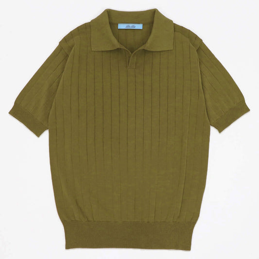 Blu Bre（ブルブレ）コットンニット 針抜きスキッパーポロシャツ【オリーブ】国内正規品