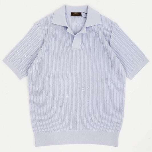Vandori（ヴァンドリ）透かし編みコットンニット スキッパーポロシャツ【パールブルー】国内正規品