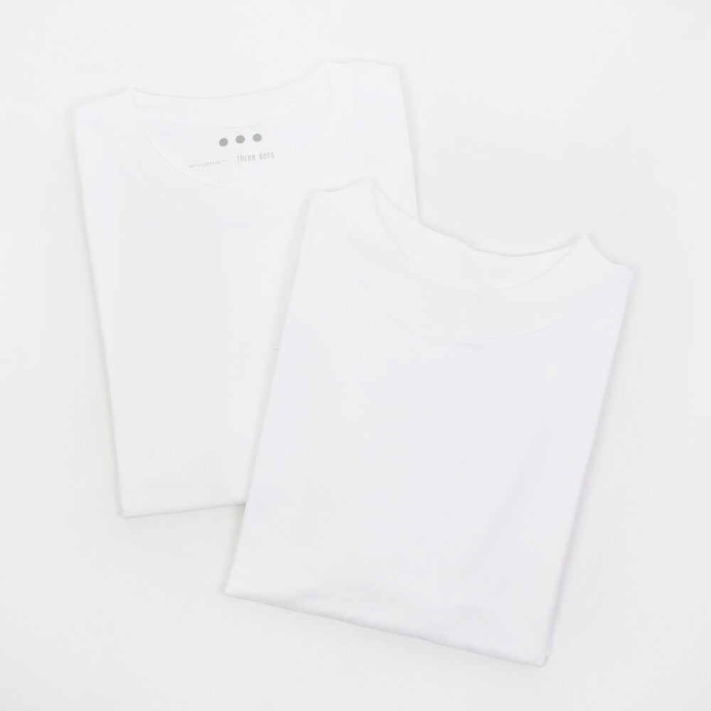 three dots（スリードッツ）2PACK TEE クルーネック ＆ モックネック コットン 2パック Tシャツ【ホワイト】国内正規品