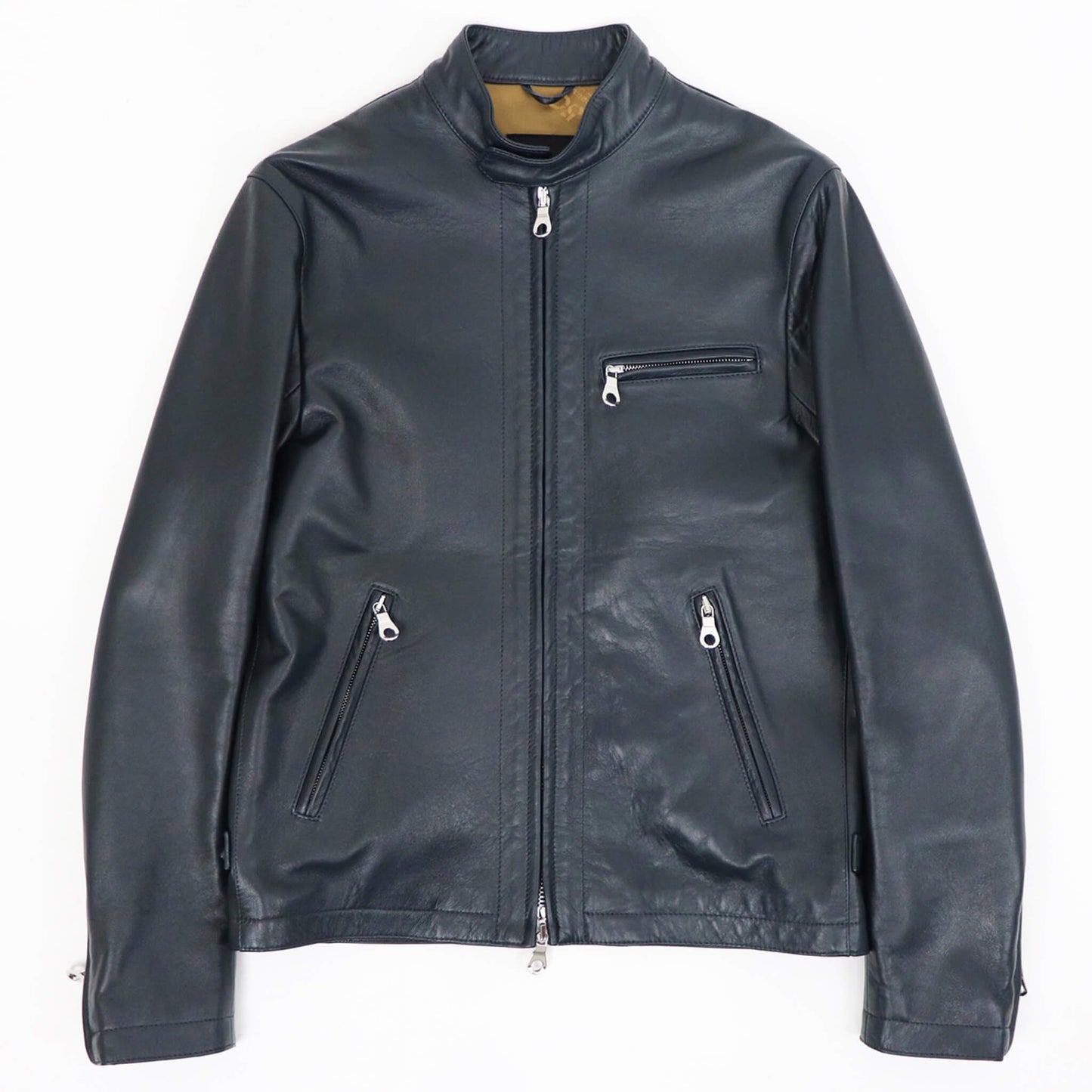 CINQUANTA（チンクワンタ）STAND COLLAR SINGLE RIDERS スタンドカラー シングル ライダース ジャケット シルバージップ【ダークグレー】国内正規品
