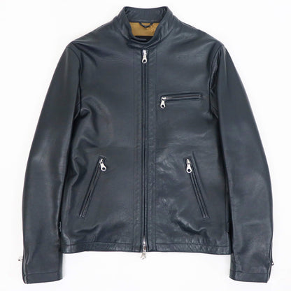 CINQUANTA（チンクワンタ）STAND COLLAR SINGLE RIDERS スタンドカラー シングル ライダース ジャケット シルバージップ【ダークグレー】国内正規品