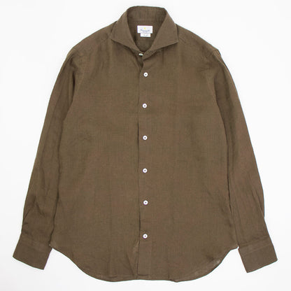 giannetto（ジャンネット）Slim Fit スリムフィット カッタウェイカラー リネン シャツ【ブラウン】国内正規品