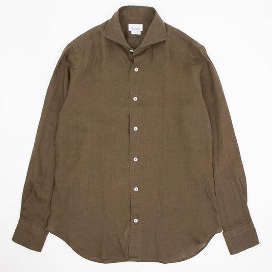 giannetto（ジャンネット）Slim Fit スリムフィット カッタウェイカラー リネン シャツ【ブラウン】国内正規品