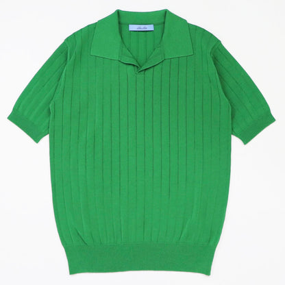 Blu Bre（ブルブレ）ワイドリブ スキッパー コットンニット ポロシャツ【グリーン】国内正規品