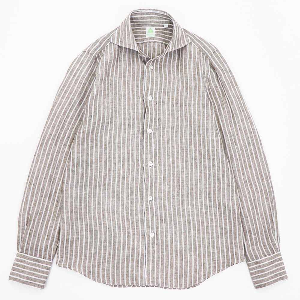 Finamore（フィナモレ）SIMONE / BALI ストライプ リネン シャツ【ブラウン×ホワイト】国内正規品