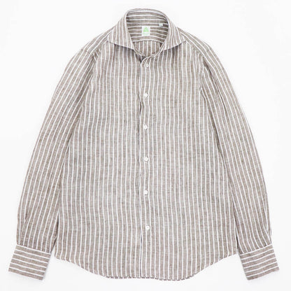 Finamore（フィナモレ）SIMONE / BALI ストライプ リネン シャツ【ブラウン×ホワイト】国内正規品