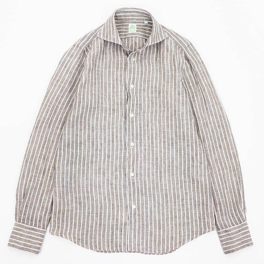 Finamore（フィナモレ）SIMONE / BALI ストライプ リネン シャツ【ブラウン×ホワイト】国内正規品
