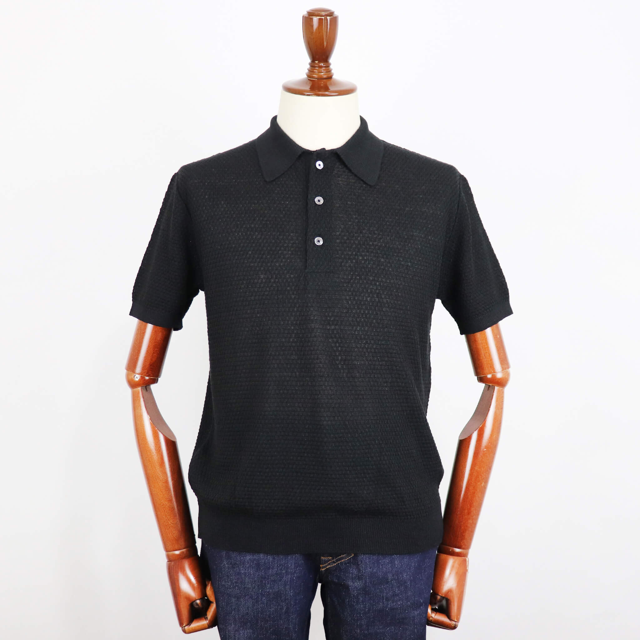 Blu Bre半袖ニットシャツ　ブラック　XL シルク混 Blu Bre – Giotto（ジオット）