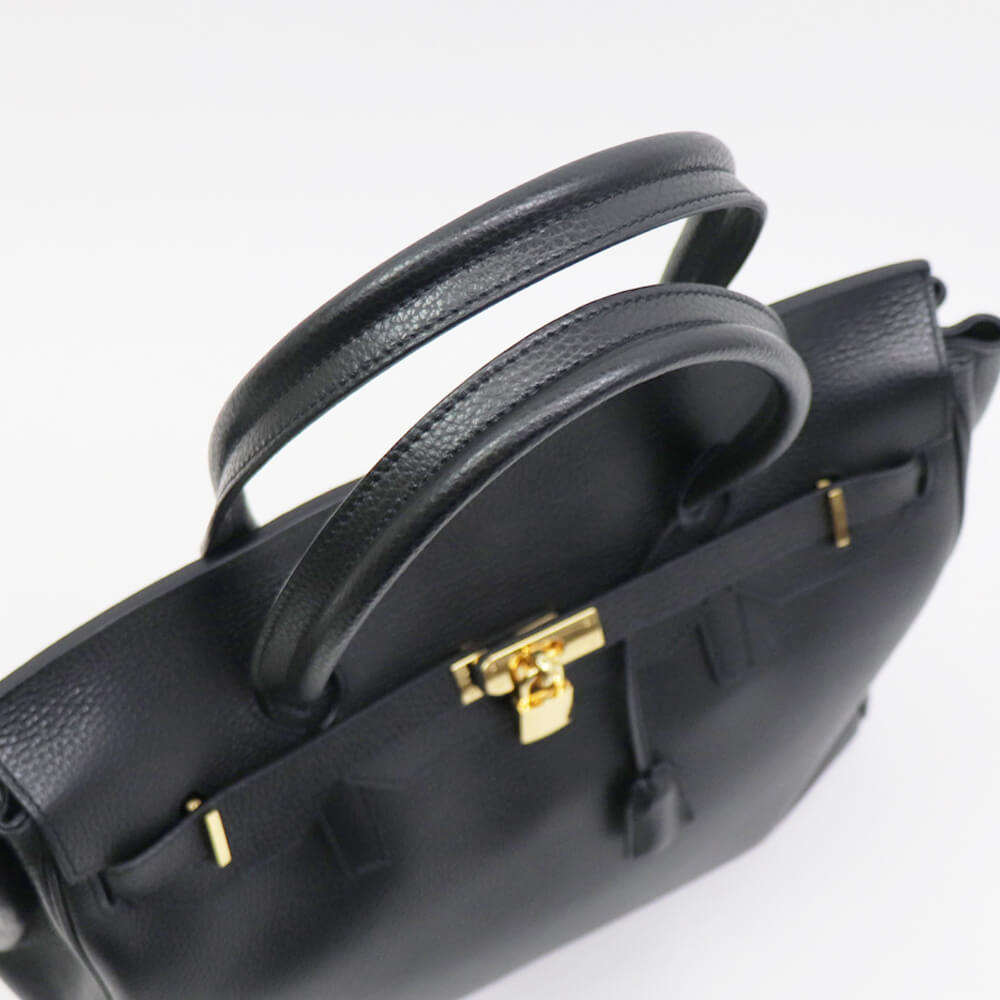 CAVALLERESCO（カヴァレレスコ）シュリンクレザー 被せ付き ボストンバッグ【ブラック×ゴールド】国内正規品