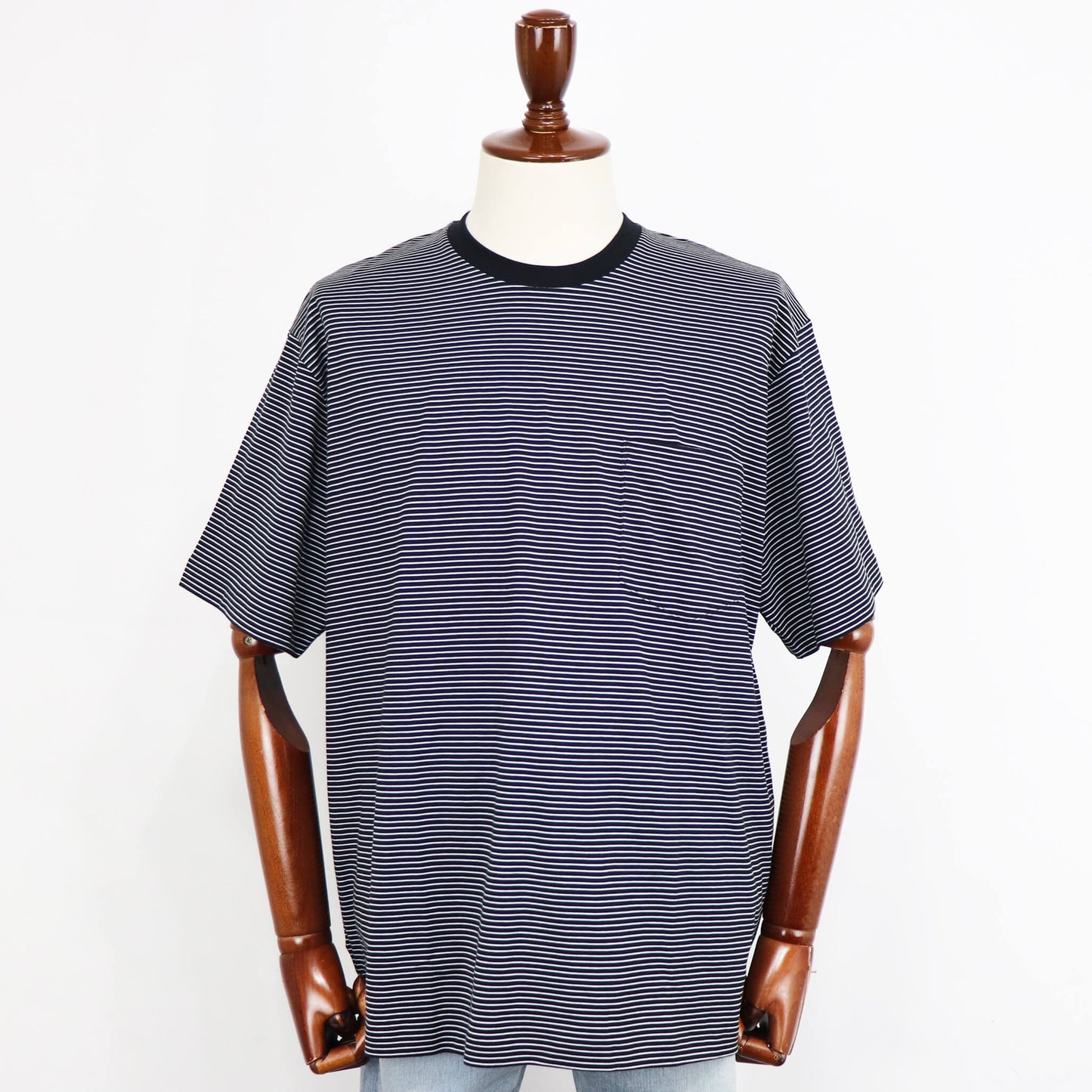 handvaerk（ハンドバーク）クルーネック ポケット付き ボーダーTシャツ【ブラック×ホワイト】国内正規品