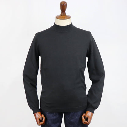 GRAN SASSO（グランサッソ）12ゲージ コットンモックネックニット ロングスリーブ 長袖【ブラック】国内正規品