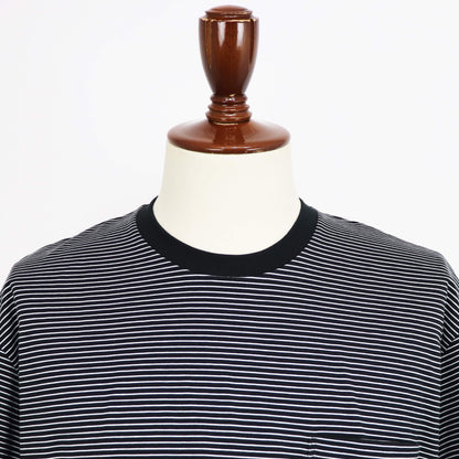 handvaerk（ハンドバーク）クルーネック ポケット付き ボーダーTシャツ【ブラック×ホワイト】国内正規品