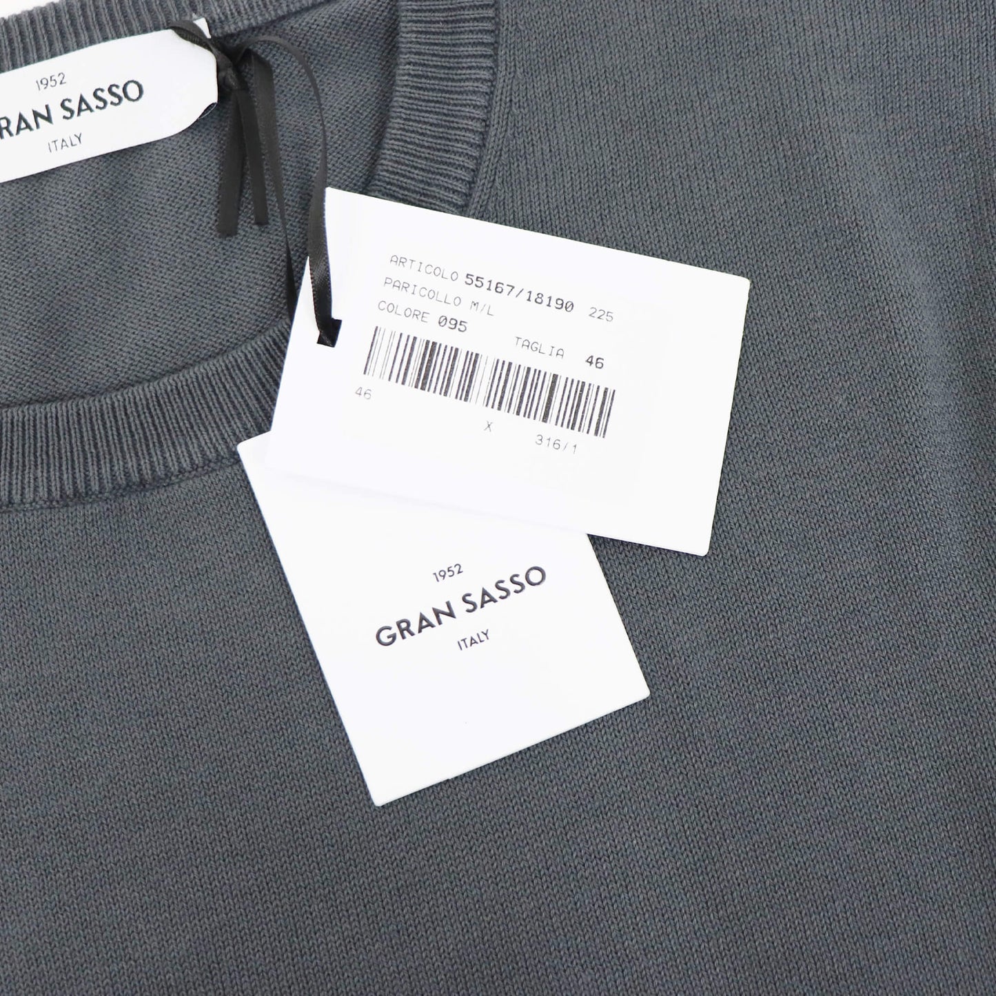 GRAN SASSO（グランサッソ）12ゲージ コットンクルーネックニット ロングスリーブ 長袖【スチールグレー】国内正規品