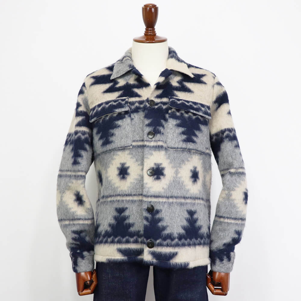 GUY ROVER（ギローバー）シャツブルゾン ネイティブ柄 【アイボリー×ネイビー】国内正規品