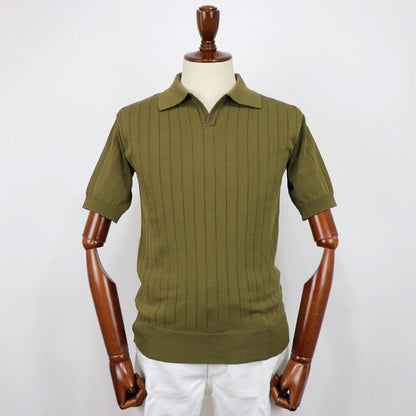 Blu Bre（ブルブレ）コットンニット 針抜きスキッパーポロシャツ【オリーブ】国内正規品