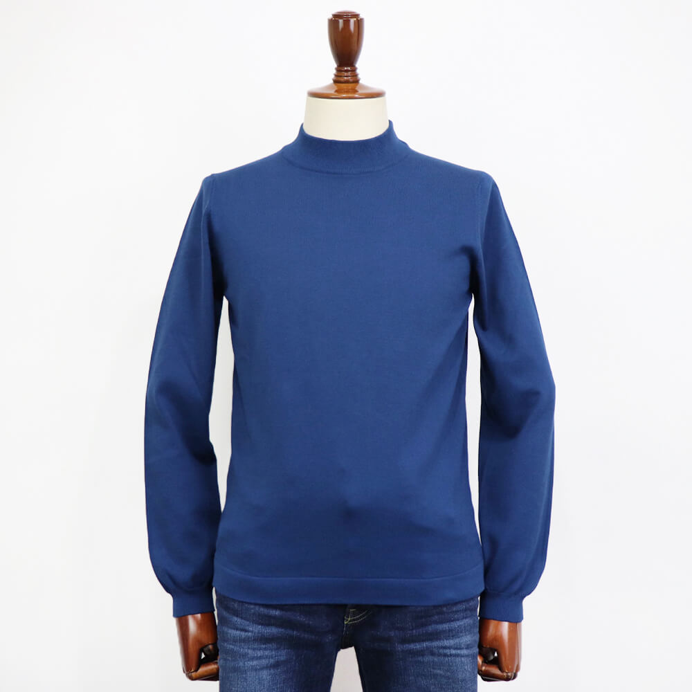 GRAN SASSO（グランサッソ）12ゲージ コットンモックネックニット ロングスリーブ 長袖【ブルー】国内正規品
