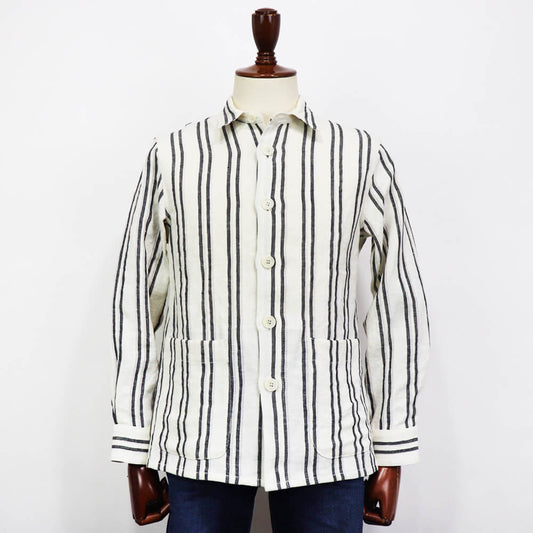 East Harbour Surplus（イースト ハーバー サープラス）ワークジャケット シャツアウター ストライプ【ホワイト】国内正規品