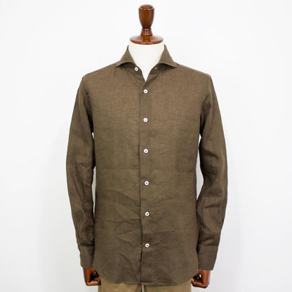 giannetto（ジャンネット）Slim Fit スリムフィット カッタウェイカラー リネン シャツ【ブラウン】国内正規品