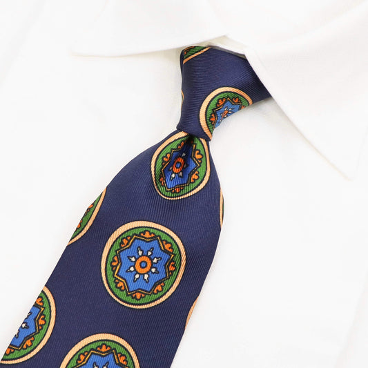 Spacca Neapolis（スパッカ ネアポリス）トレピエゲ 三つ折り シルク タイ【ネイビー】国内正規品