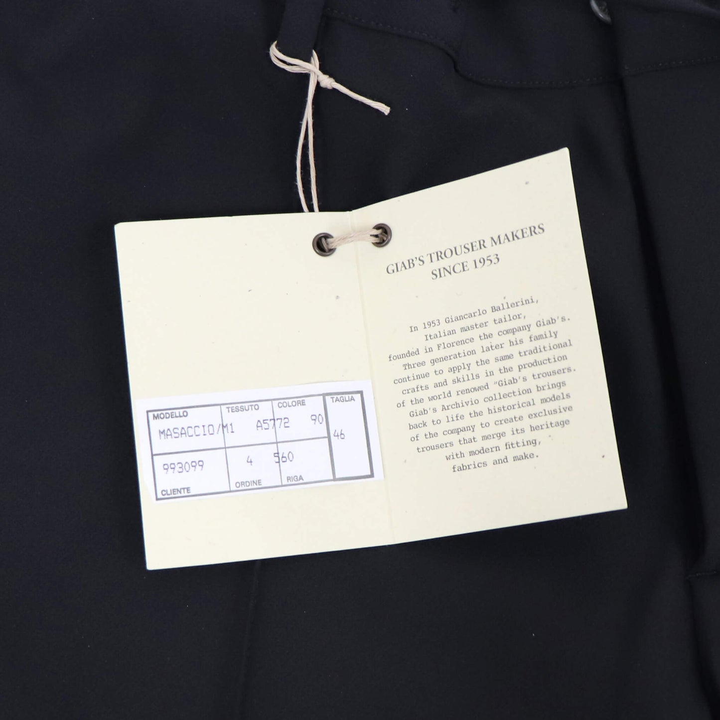 giabsarchivio（ジャブスアルキヴィオ） MASACCIO/M1 A5772 ウエストドローコードパンツ【ブラック】国内正規品