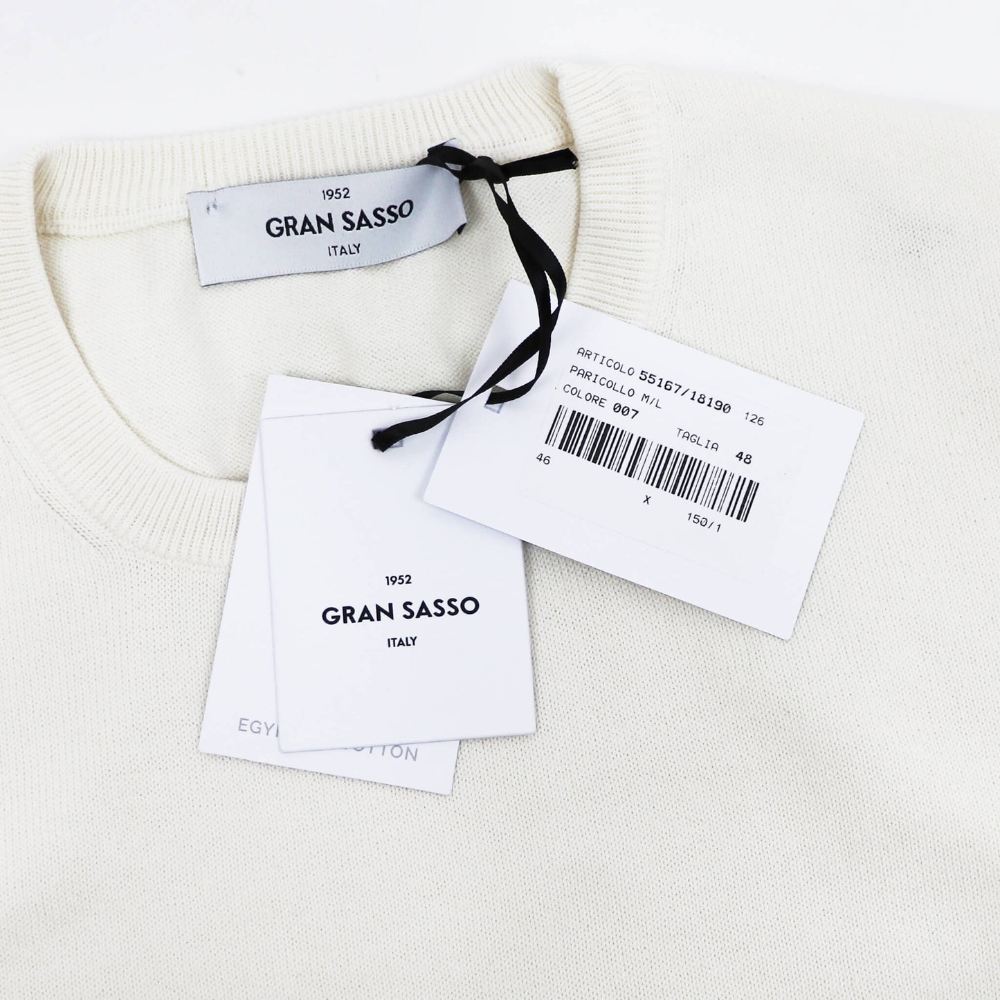 GRAN SASSO（グランサッソ）12ゲージ コットンクルーネックニット ロングスリーブ 長袖【アイボリー】国内正規品