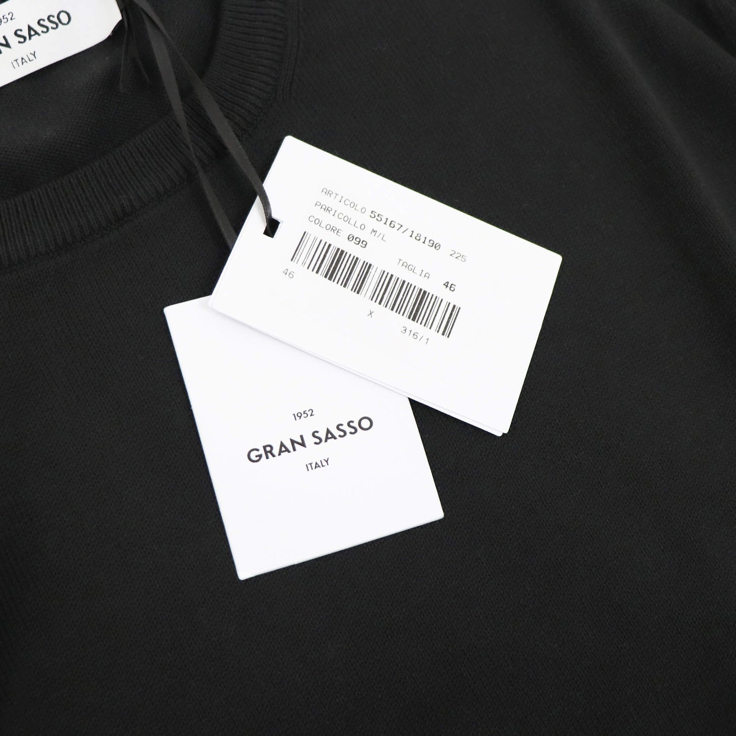 GRAN SASSO（グランサッソ）12ゲージ コットンクルーネックニット ロングスリーブ 長袖【ブラック】国内正規品