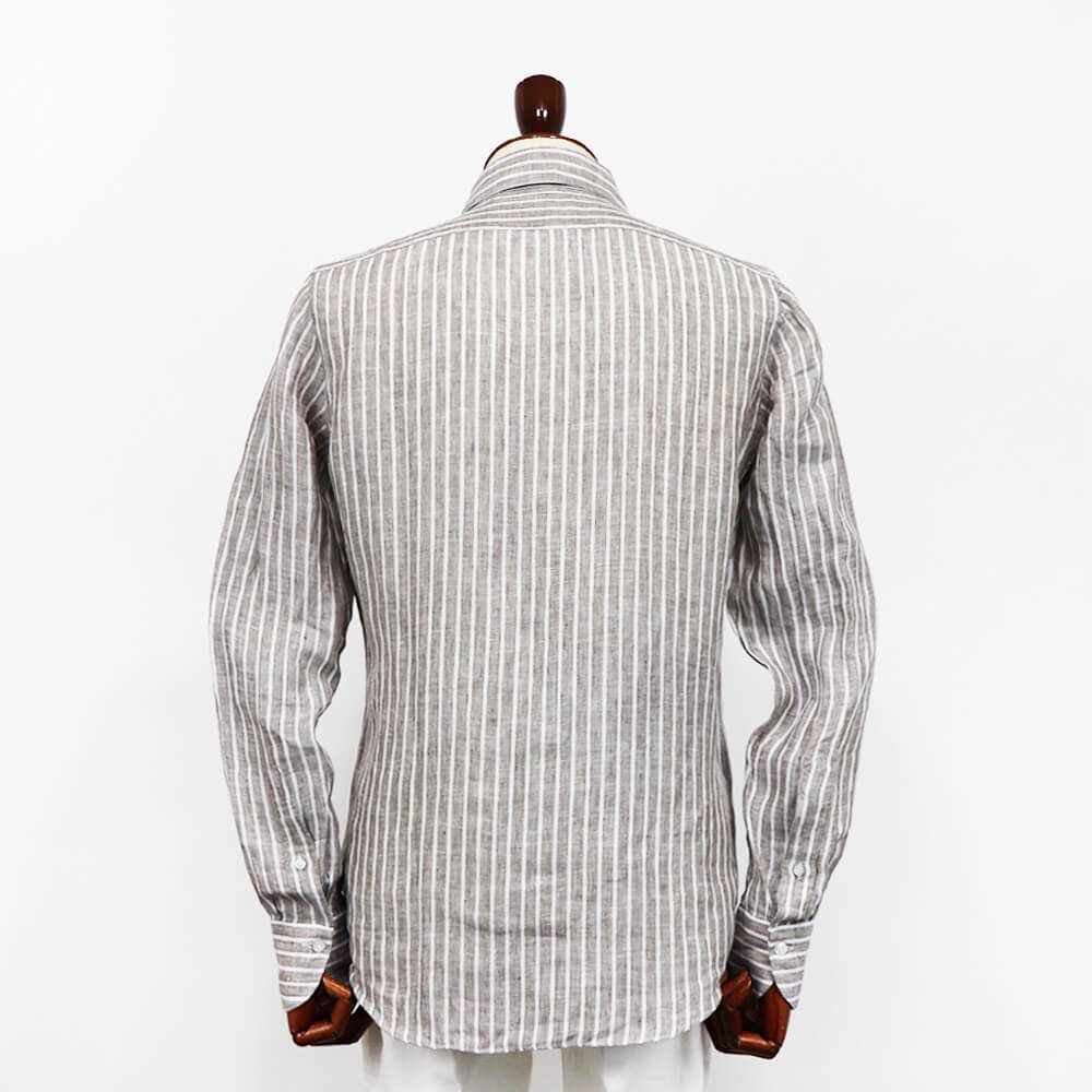 Finamore（フィナモレ）SIMONE / BALI ストライプ リネン シャツ【ブラウン×ホワイト】国内正規品