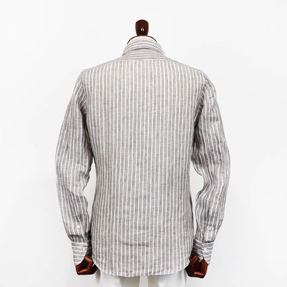 Finamore（フィナモレ）SIMONE / BALI ストライプ リネン シャツ【ブラウン×ホワイト】国内正規品