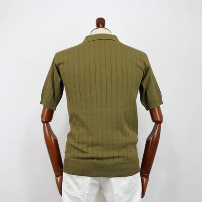 Blu Bre（ブルブレ）コットンニット 針抜きスキッパーポロシャツ【オリーブ】国内正規品