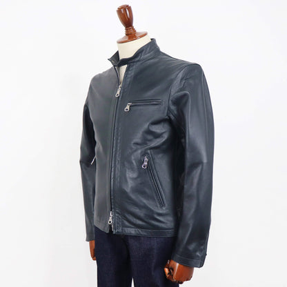 CINQUANTA（チンクワンタ）STAND COLLAR SINGLE RIDERS スタンドカラー シングル ライダース ジャケット シルバージップ【ダークグレー】国内正規品