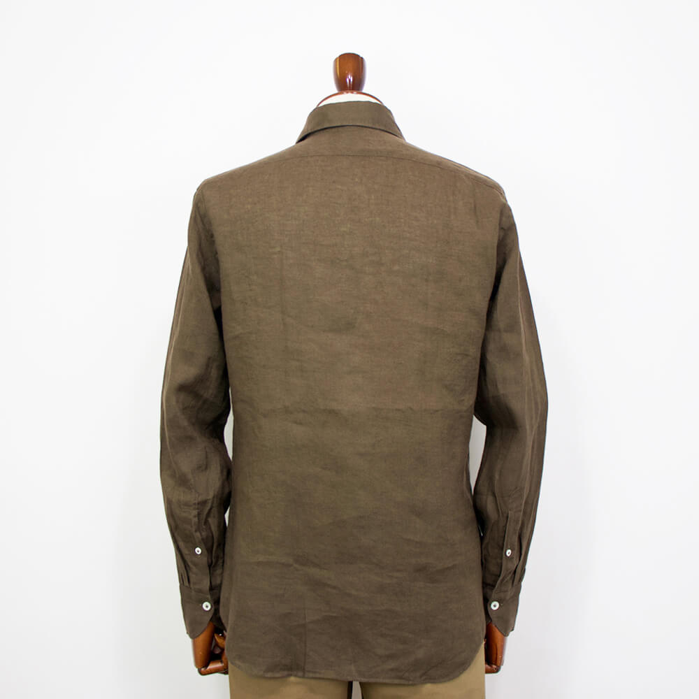 giannetto（ジャンネット）Slim Fit スリムフィット カッタウェイカラー リネン シャツ【ブラウン】国内正規品