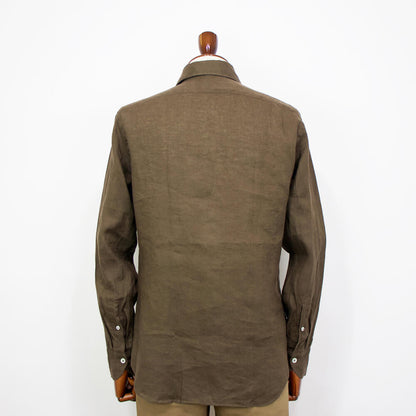 giannetto（ジャンネット）Slim Fit スリムフィット カッタウェイカラー リネン シャツ【ブラウン】国内正規品