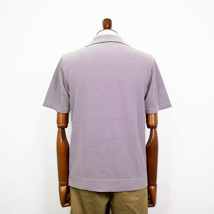 Blu Bre（ブルブレ）ボーダー柄 スキッパー コットンニット ポロシャツ【ブラウン×オフホワイト】国内正規品