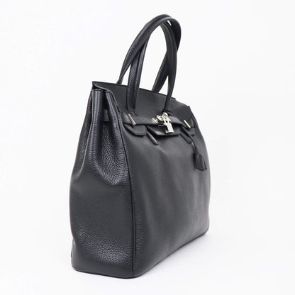 CAVALLERESCO（カヴァレレスコ）シュリンクレザー 被せ付き ボストンバッグ【ブラック×シルバー】国内正規品