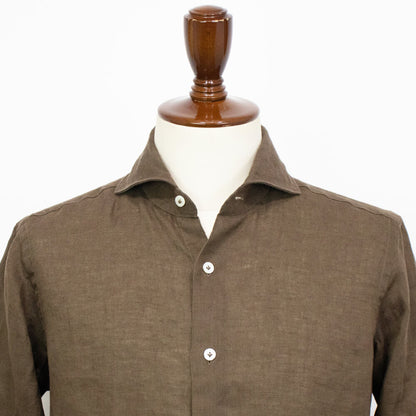 giannetto（ジャンネット）Slim Fit スリムフィット カッタウェイカラー リネン シャツ【ブラウン】国内正規品