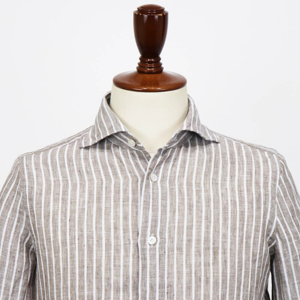 Finamore（フィナモレ）SIMONE / BALI ストライプ リネン シャツ【ブラウン×ホワイト】国内正規品