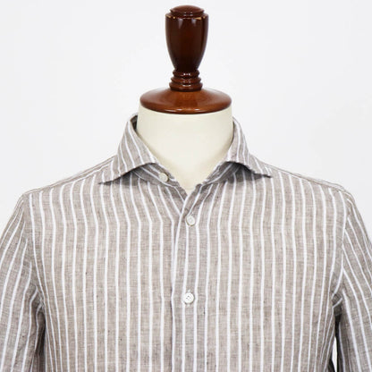 Finamore（フィナモレ）SIMONE / BALI ストライプ リネン シャツ【ブラウン×ホワイト】国内正規品