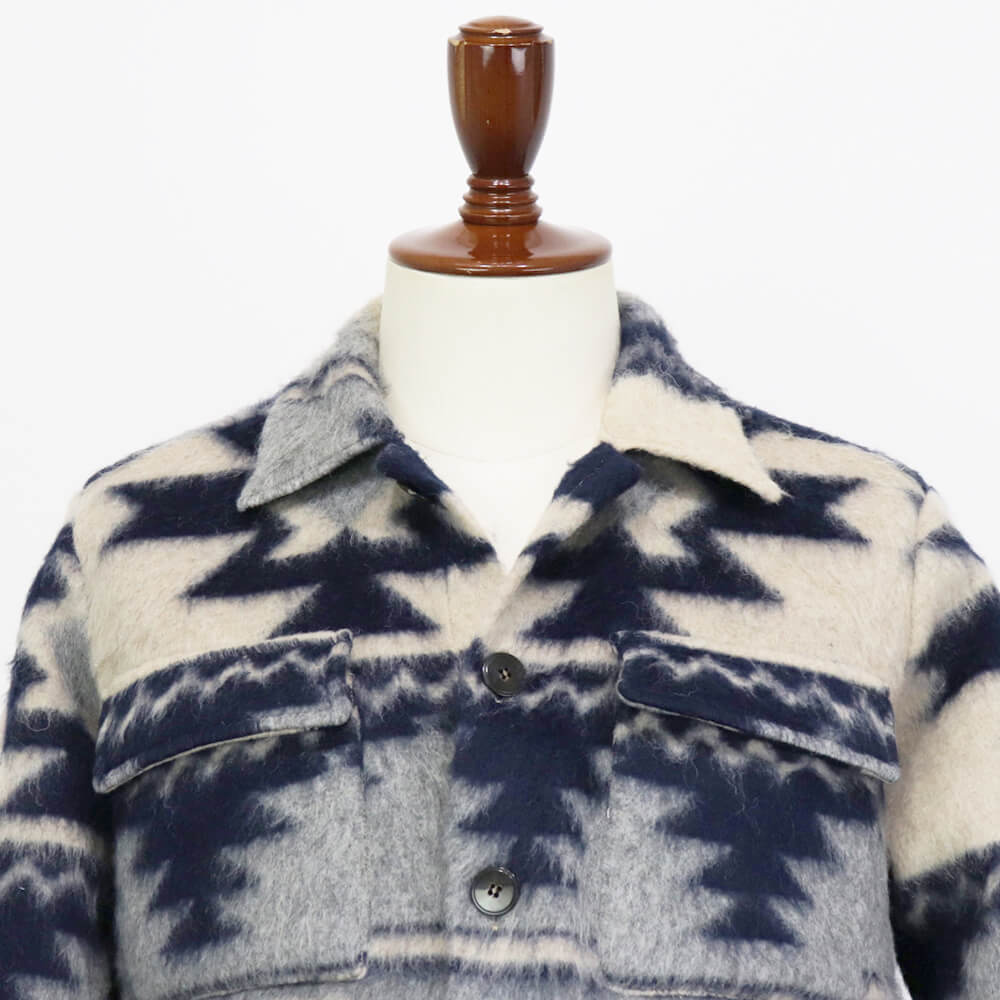 GUY ROVER（ギローバー）シャツブルゾン ネイティブ柄 【アイボリー×ネイビー】国内正規品