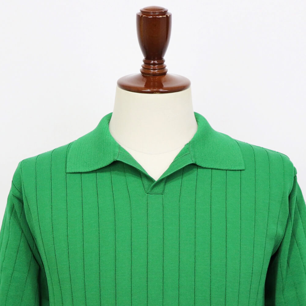 Blu Bre（ブルブレ）ワイドリブ スキッパー コットンニット ポロシャツ【グリーン】国内正規品