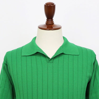 Blu Bre（ブルブレ）ワイドリブ スキッパー コットンニット ポロシャツ【グリーン】国内正規品