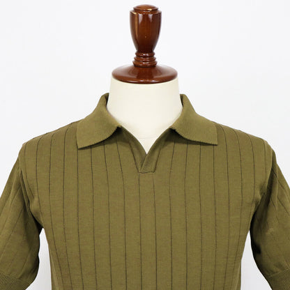 Blu Bre（ブルブレ）コットンニット 針抜きスキッパーポロシャツ【オリーブ】国内正規品