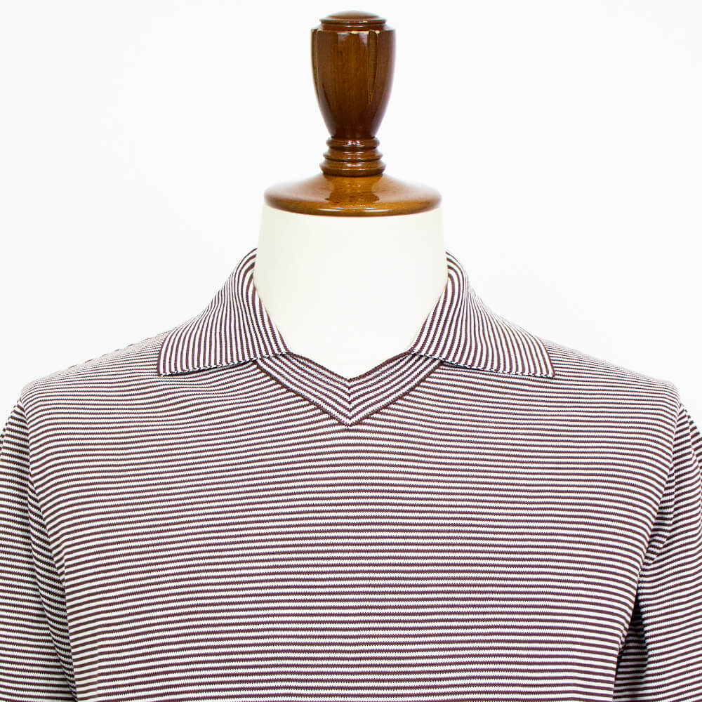 Blu Bre（ブルブレ）ボーダー柄 スキッパー コットンニット ポロシャツ【ブラウン×オフホワイト】国内正規品