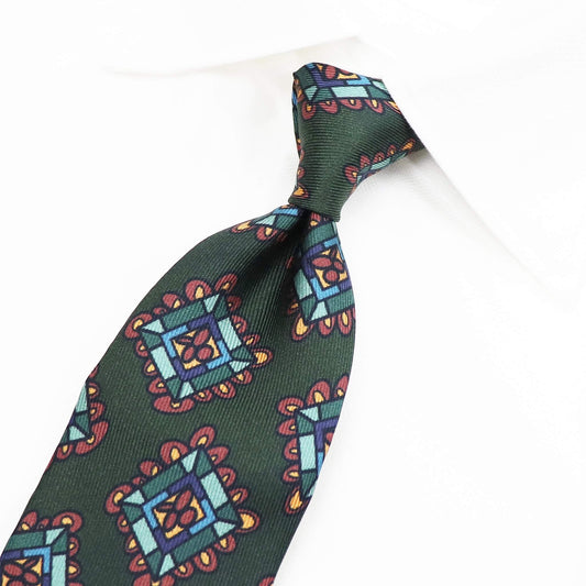 Spacca Neapolis（スパッカ ネアポリス）トレピエゲ 三つ折り シルク タイ【ダークグリーン】国内正規品