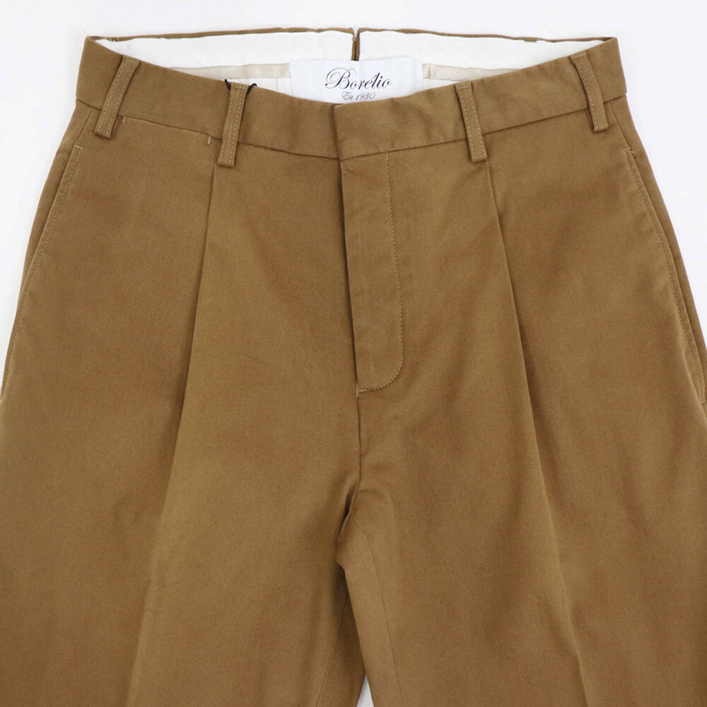 BORELIO（ボレリオ）ワンプリーツ テーパード コットンパンツ【テラコッタ】国内正規品