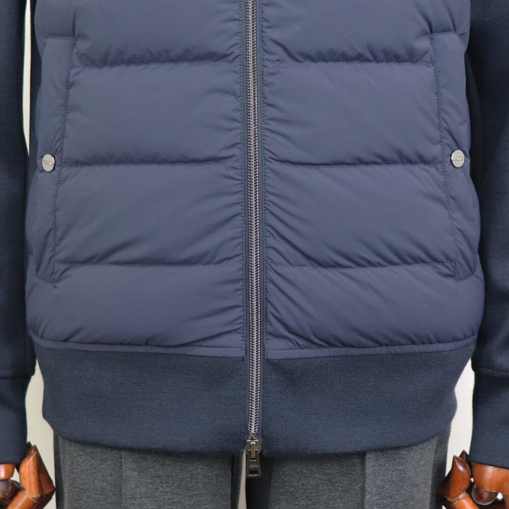 HERNO（ヘルノ）Resort ミラノリブ ナイロン コンビダウンブルゾン【ネイビー】国内正規品