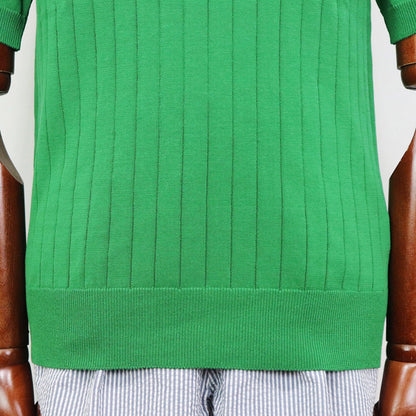 Blu Bre（ブルブレ）ワイドリブ スキッパー コットンニット ポロシャツ【グリーン】国内正規品