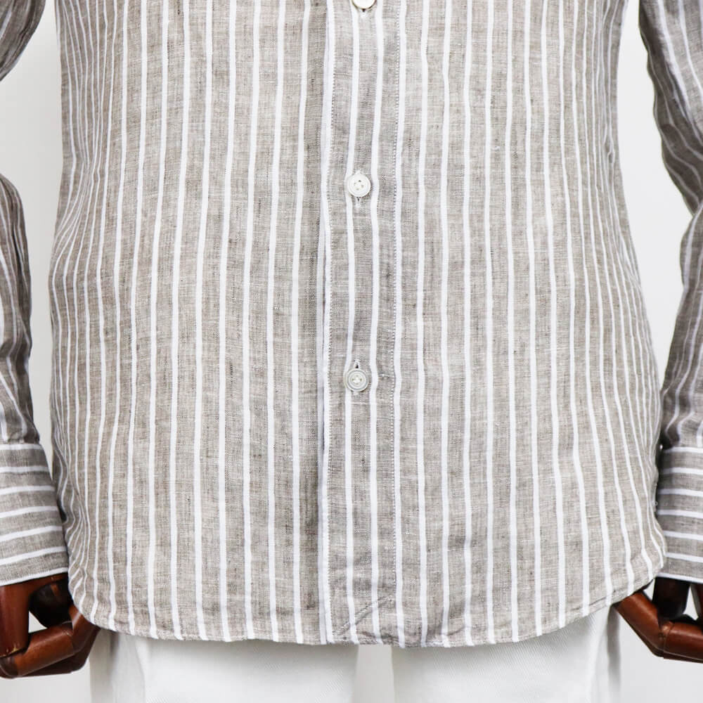 Finamore（フィナモレ）SIMONE / BALI ストライプ リネン シャツ【ブラウン×ホワイト】国内正規品