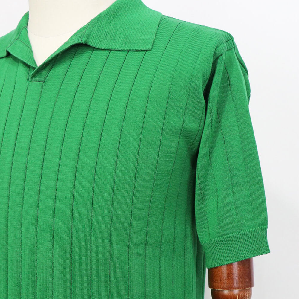 Blu Bre（ブルブレ）ワイドリブ スキッパー コットンニット ポロシャツ【グリーン】国内正規品
